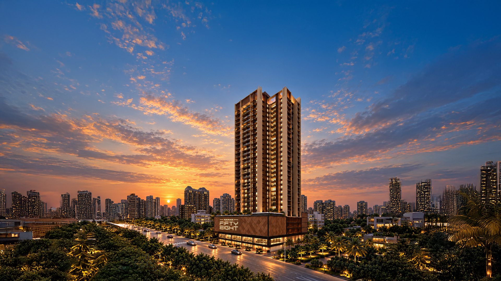 Naman Fifty Eight tower at dusk